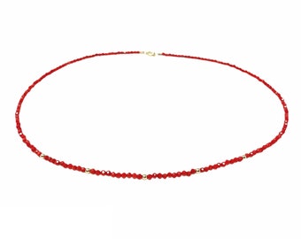 Red Coral Choker Necklace Gold Fill, Sterling Silver, Rose Gold Fill