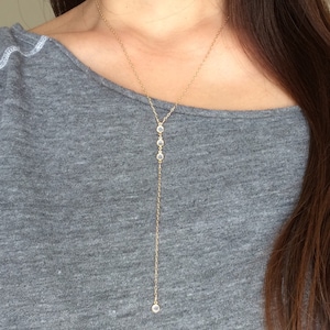 THREE Crystal Gold Y Lariat Drop Necklace also in Silver and Rose Gold image 1