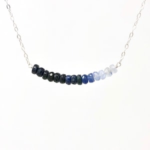 Blue Sapphire Ombre Necklace – Genuine Sapphire Beaded Gold Fill, Silver, Rose Gold – September Birthstone Jewelry – Dainty Layering Gift