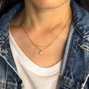 Tiny Solitaire Layered Swarovski Crystal Gold Fill Necklace