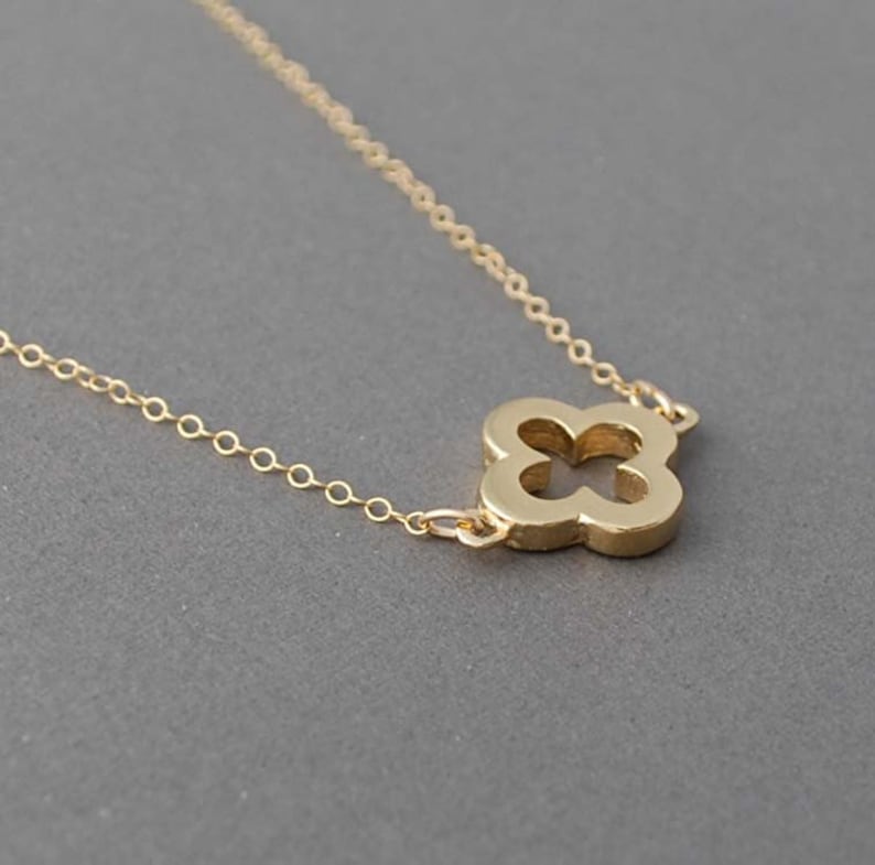 Thicker Gold Clover Necklace Custom Gold Clover Necklace Simple Minimalist Handmade Jewelry image 2