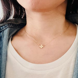Tiny Four Leaf Clover Necklace – 14k Gold Fill, Sterling Silver, or Rose Gold Fill – Dainty Lucky Charm – Handmade Gift for Her image 2