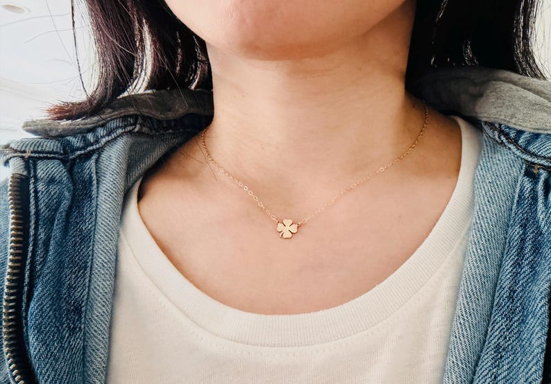 Tiny Four Leaf Clover Necklace – 14k Gold Fill, Sterling Silver, or Rose Gold Fill – Dainty Lucky Charm – Handmade Gift for Her image 2