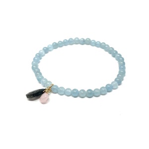 Aquamarine Beaded Bracelet with Labradorite and Rose Quartz in Gold, Rose Gold, or Sterling Silver