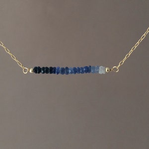 Straight Bar Blue Ombre Sapphire Beaded Necklace Gold Rose Gold or Silver Sapphire Necklace image 2