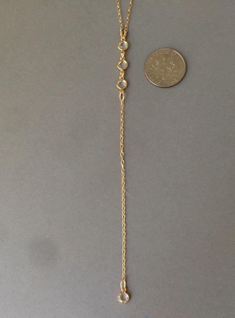 THREE Crystal Gold Y Lariat Drop Necklace also in Silver and Rose Gold image 4