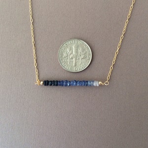 Straight Bar Blue Ombre Sapphire Beaded Necklace Gold Rose Gold or Silver Sapphire Necklace image 3