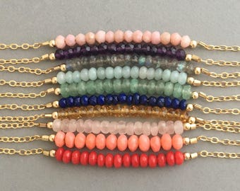 Gemstone Beaded Gold Bracelet also available in Rose Gold and Sterling Silver