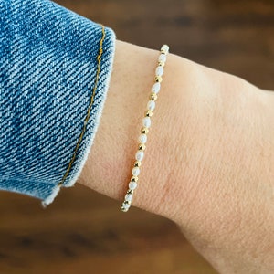 Pearl and  Ball Alternating Gold Fill Bracelet Necklace or Anklet Sterling Silver Rose Gold Fill