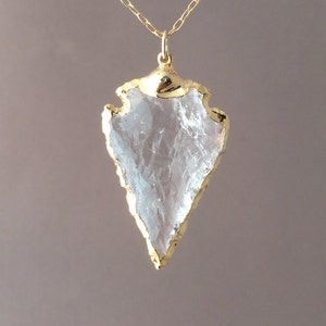 Small Clear Crystal Arrowhead Gold Necklace