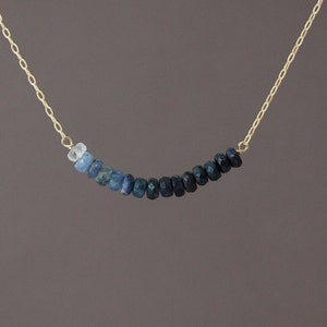Real Blue Sapphire Ombre Beaded Necklace Gold, Rose Gold, or Silver Everyday, Layering image 5