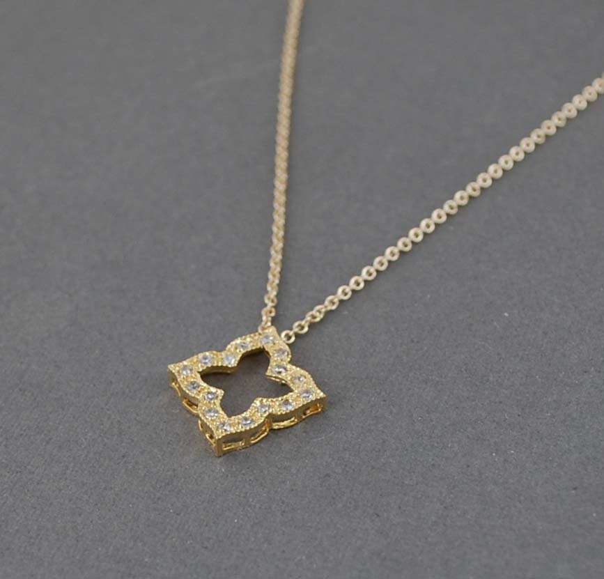 Gold Diamond Shaped Pendant With CZ Necklace - Etsy