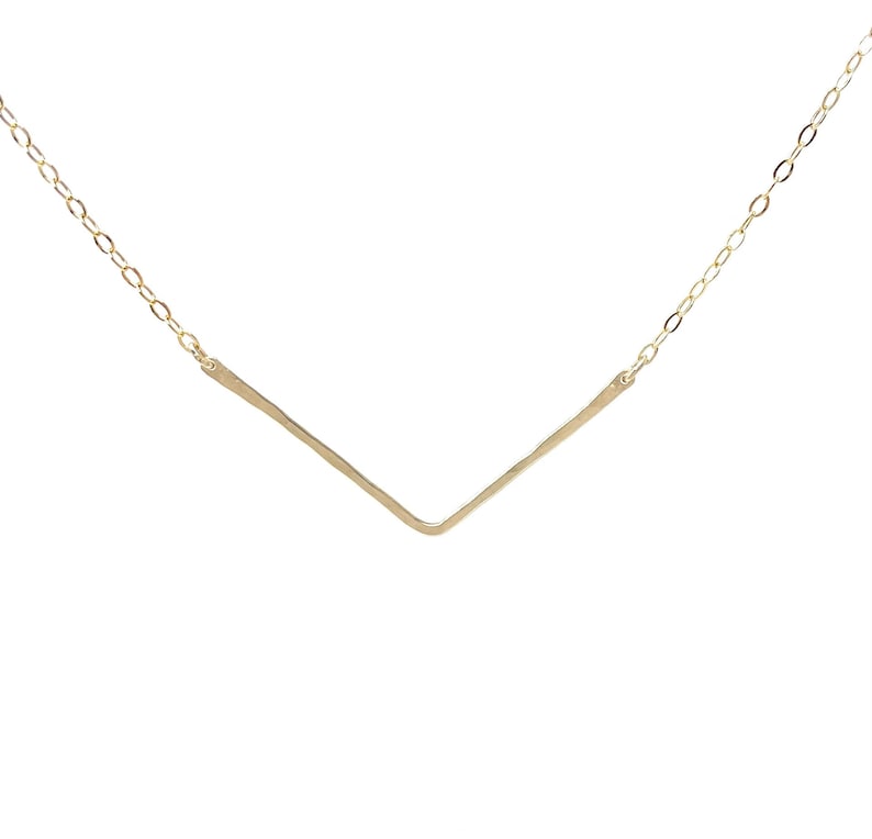 Chevron Hammered Gold Fill Bar Necklace also in Sterling Silver and Rose Gold Fill image 2