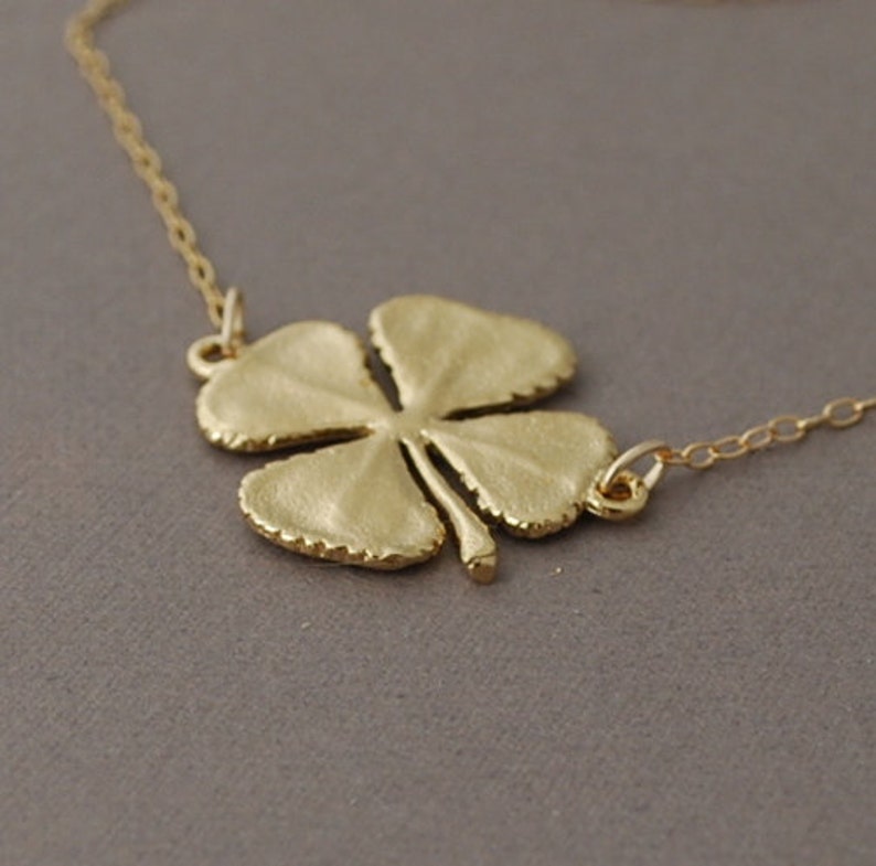 Double Connected Gold Four Leaf Clover Necklace also in sterling silver image 2