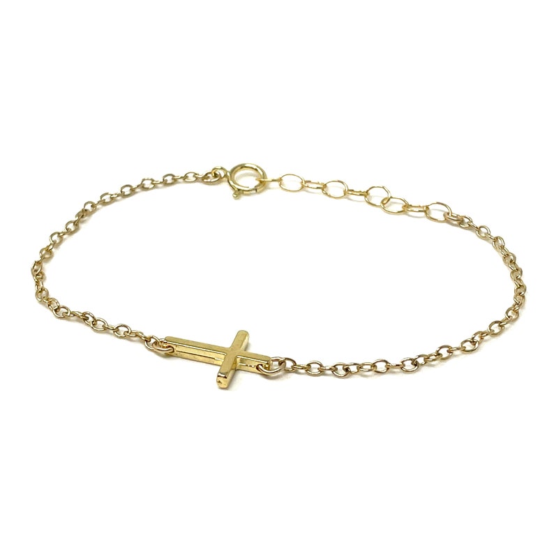 Tiny Gold Sideways Cross Bracelet Horizontal image 3