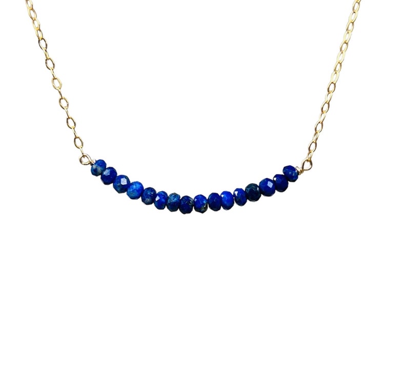 Blue Lapis Beaded Necklace Gold, Rose Gold, or Silver // Handmade Gift Gemstone image 2