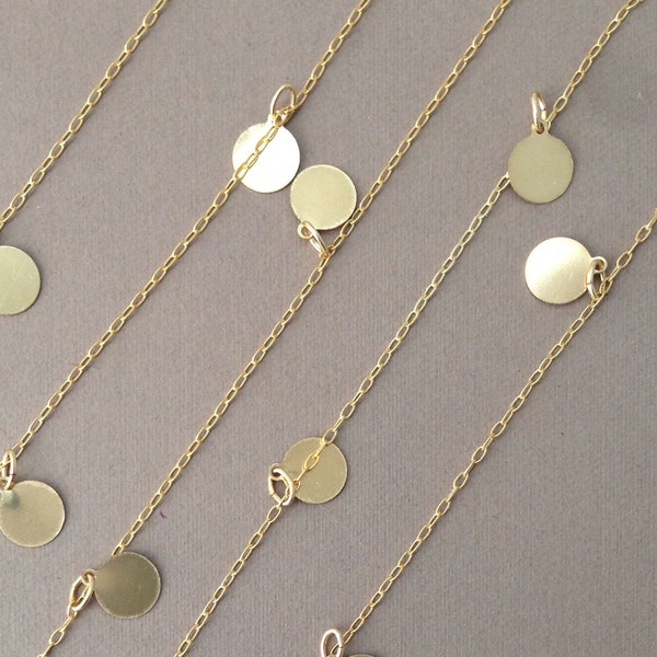 Long Gold Fill Discs Round Dot Necklace