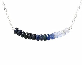 Real Blue Sapphire Ombre Beaded Necklace – 14k Gold Fill, Rose Gold Fill, or Sterling Silver – September Birthstone Layering Necklace