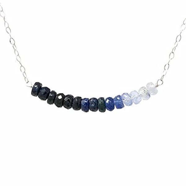 Real Blue Sapphire Ombre Beaded Necklace - Gold, Rose Gold, or Silver - Everyday, Layering