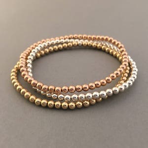 3mm Beaded Ball Bracelet in Gold Fill, Rose Gold Fill, or Sterling Silver - Single or Stack