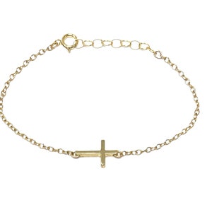 Tiny Gold Sideways Cross Bracelet Horizontal