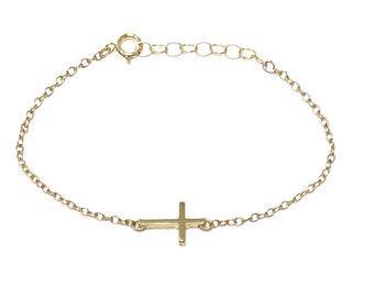 Tiny Gold Sideways Cross Bracelet Horizontal