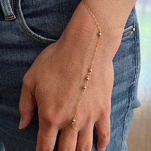 Waterproof Gold Fill Beaded Hand Chain Bracelet – Gold Fill, Sterling Silver Rose Gold – Dainty Bracelet – Minimalist Jewelry – Gift for Her