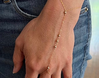 Gold Fill Beaded Hand Chain Slave Bracelet Harness also in Silver and Rose gold fill