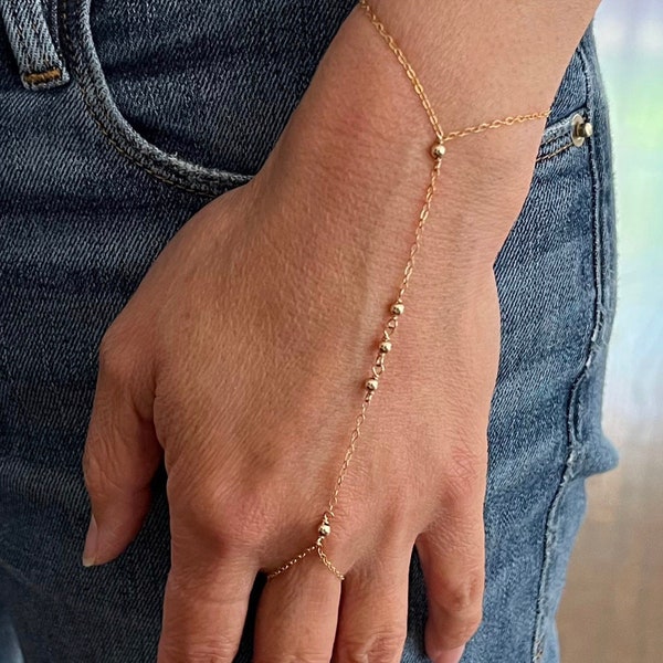 Gold Fill Beaded Hand Chain Slave Bracelet Harness also in Silver and Rose gold fill