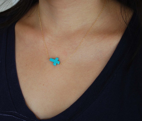 Horizontal Sideways Turquoise Cross 