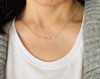 White PEARL CUSTOM Morse Code Necklace - Gold FIll, Sterling Silver Personalized Necklace