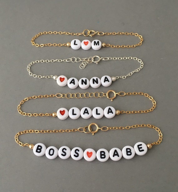 Custom Alphabet Letter Beaded Gold Bracelet Also Available in Silver Rose Gold - Personalized Name Bracelet