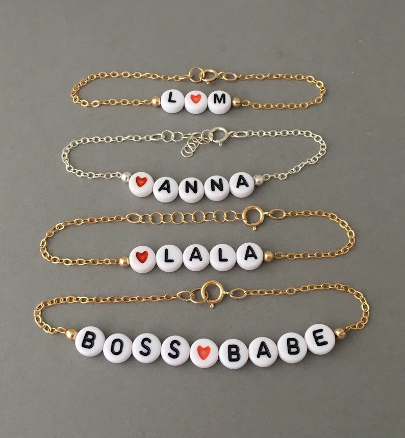 CUSTOM Alphabet Letter Beaded Gold Bracelet also available in Silver Rose Gold Personalized Name Bracelet image 2