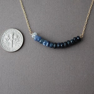 Real Blue Sapphire Ombre Beaded Necklace Gold, Rose Gold, or Silver Everyday, Layering image 4