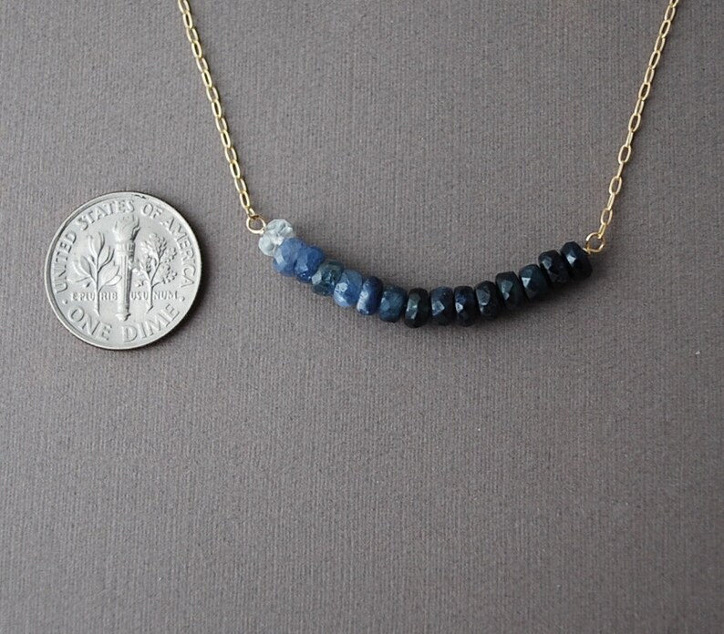 Real Blue Sapphire Ombre Beaded Necklace Gold, Rose Gold, or Silver Everyday, Layering image 4