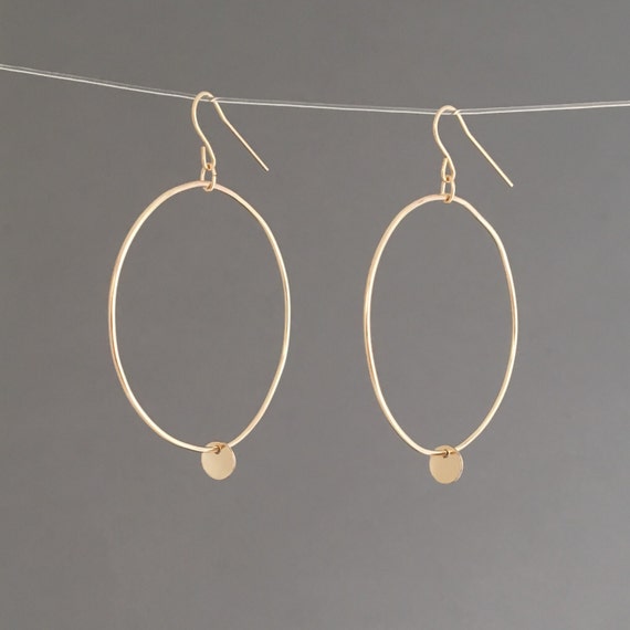 Gold Hoop Earrings With Dangling Disk Also Available in Rose | Etsy