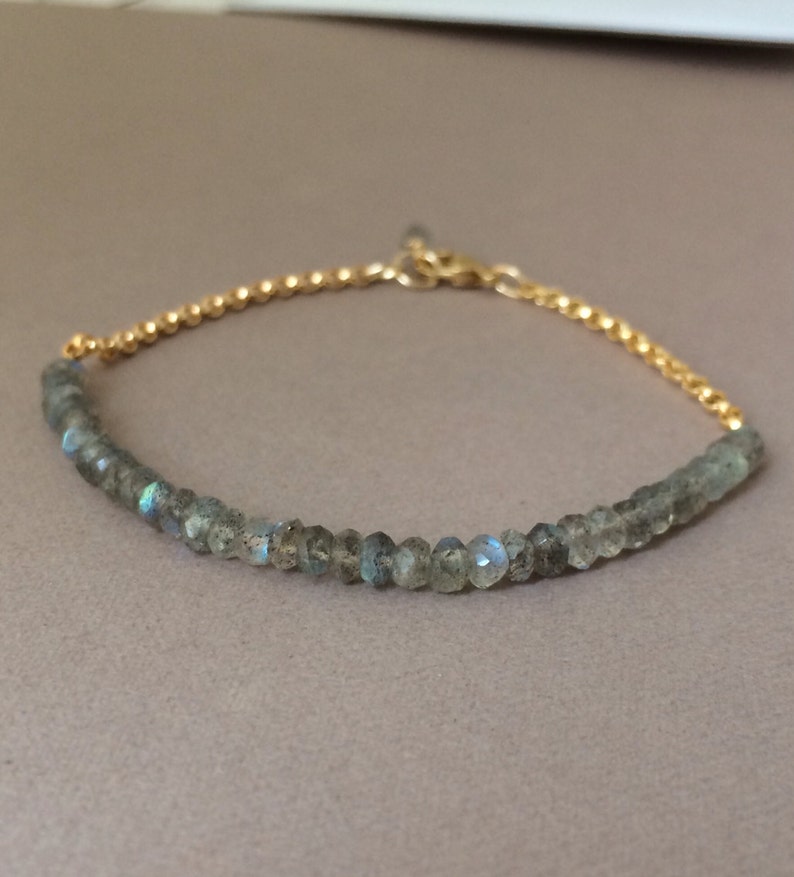Labradorite Gemstone Beaded Gold Bracelet also available in Silver image 4