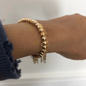 Fringed Chain 4mm Beaded Ball Bracelet in Gold Fill, Rose Gold Fill, or Sterling Silver