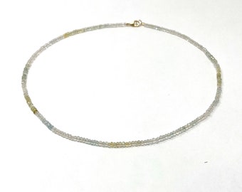 Ombre Aquamarine Full Beaded Necklace Gold Fill, Sterling Silver, Rose Gold Fill