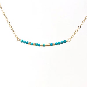Custom Turquoise Morse Code Bar Necklace – Gold Fill, Sterling Silver Rose Gold – Dainty Personalized Gemstone Jewelry – December Birthstone