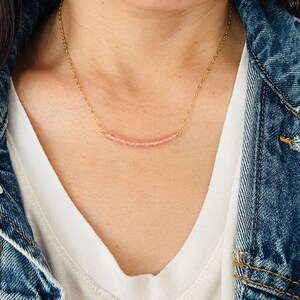 Pink Cherry Quartz Beaded Necklace available in gold, rose gold, or silver