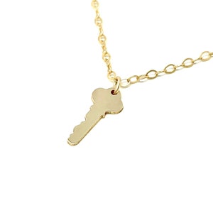 Tiny Key Necklace – Personalized or Plain – 14k Gold Fill, Rose Gold, or Sterling Silver – Dainty Charm Necklace – Meaningful Gift for Her
