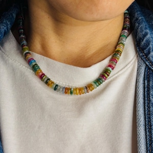 Heishi Assorted Colorful Stone Beaded Necklace, Beaded Choker, Gold Fill Sterling Silver Labradorite Lapis Lazuli Turquoise