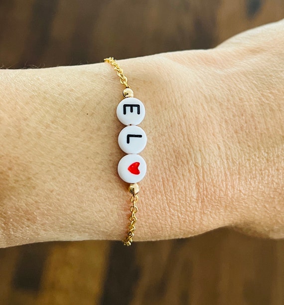 Alphabet Bracelet with Red Fossil Wood