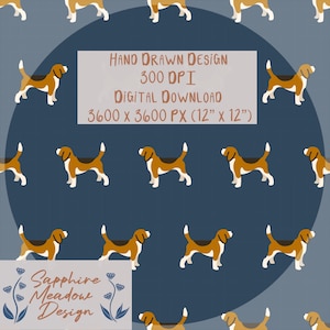 Petcore Beagle Seamless Pattern: Hand Drawn PNG Digital Download Digital Paper Surface Design Repeat Cute