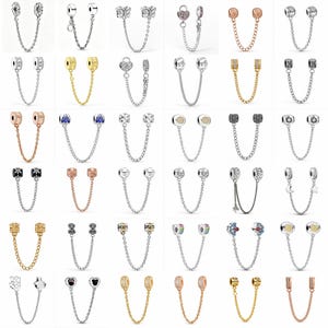 Bracciale con ciondoli a catena di sicurezza in argento sterling, gioielli in stile Pandora