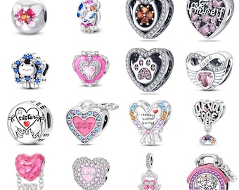 Pingente de coração rosa, prata de lei S925, compatível com Pandora, pingente para pulseira DIY