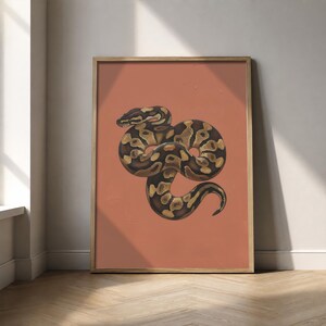 Ball Python Print, Vintage Naturalist Snake Printable Wall Art, Terracotta Boho Reptile Decor, Snake Study, Instant Download