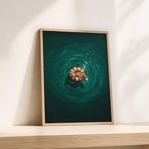 Estampado de un zorro flotando en un flotador, arte veraniego en agua verde esmeralda (descarga digital)