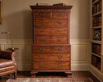 Mahogany Chest on Chest, Vintage Style Tallboy Dresser, Made to Order Antique Inspired Highboy